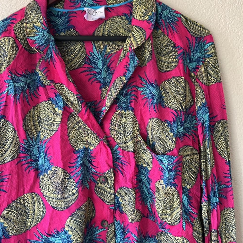 Anthropologie Janine Lecour Pink Pineapple Shirt, Sz XL - Picture 4 of 7